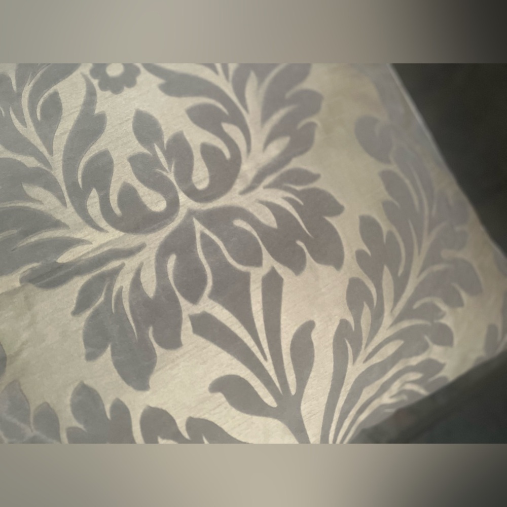 Champagne & gray velvet damask pattern accent pillow - Picture 2 of 5